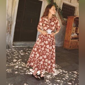 NWT Trovata Aster Dress in Port Shadow / Button Down Collared A-Line Dress